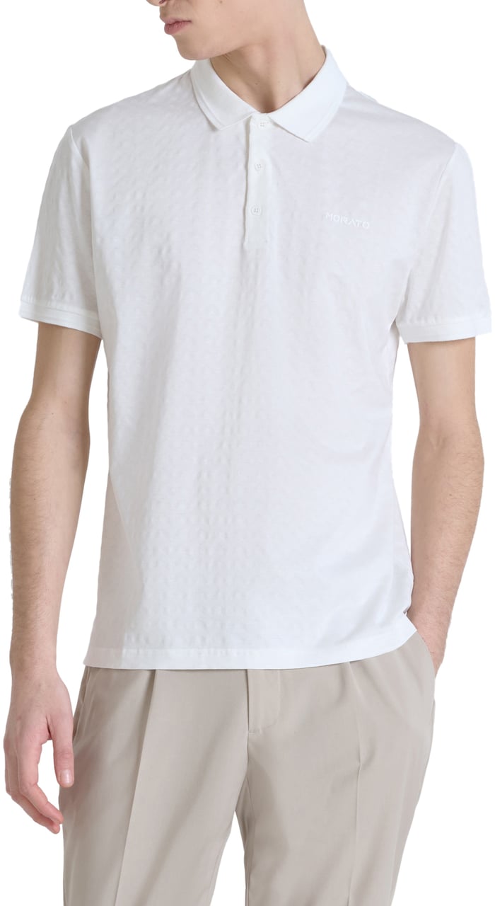 Antony Morato POLO SLIM FIT IN MERCERIZED DOBBY COTTON FABRIC GEOMETRIC MOTIF WITH RUBBER INJECTION LOGO PRINT Beige