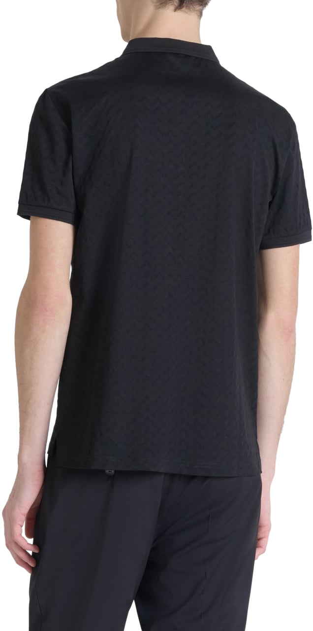 Antony Morato POLO SLIM FIT IN MERCERIZED DOBBY COTTON FABRIC GEOMETRIC MOTIF WITH RUBBER INJECTION LOGO PRINT Zwart