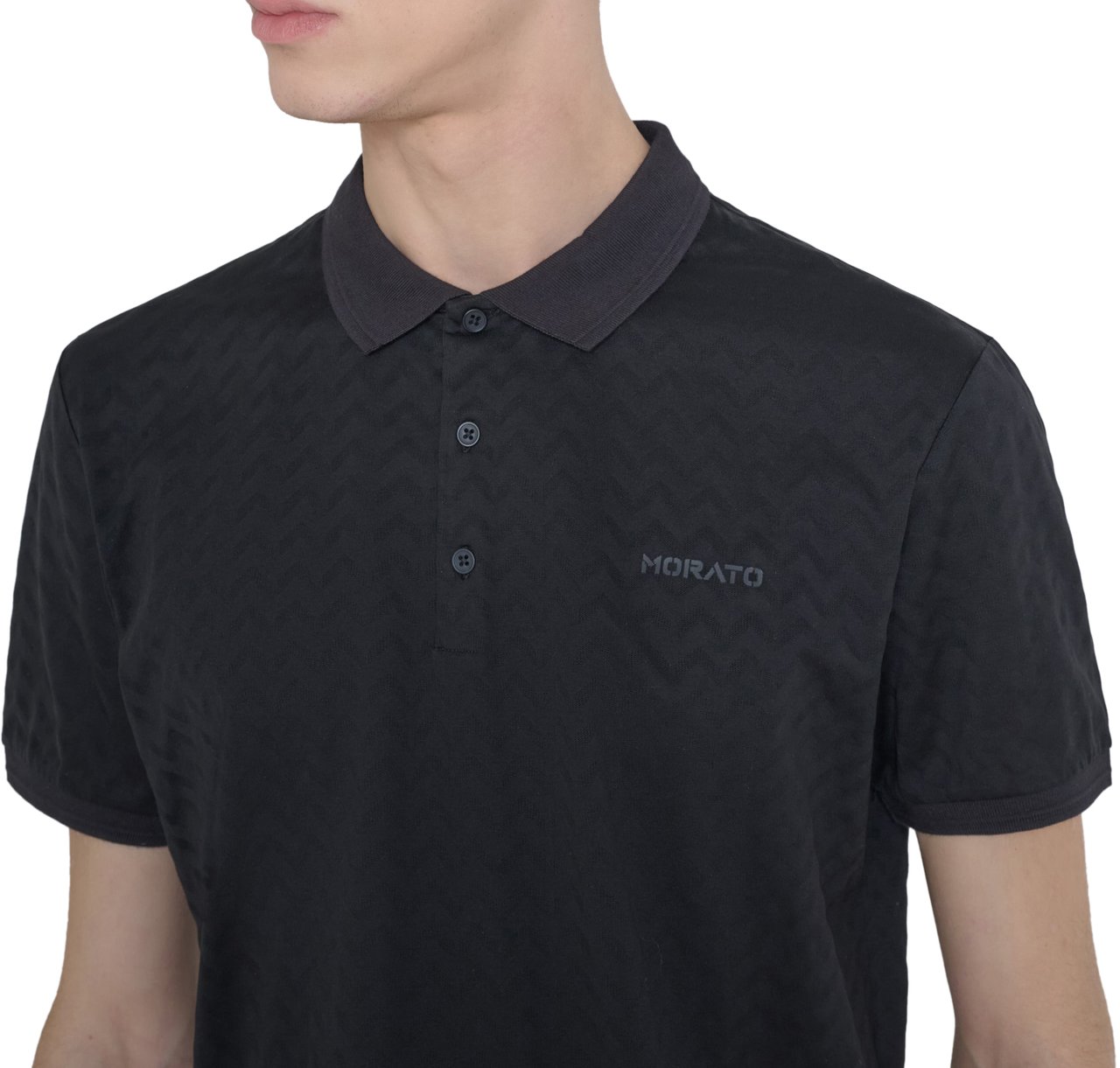 Antony Morato POLO SLIM FIT IN MERCERIZED DOBBY COTTON FABRIC GEOMETRIC MOTIF WITH RUBBER INJECTION LOGO PRINT Zwart