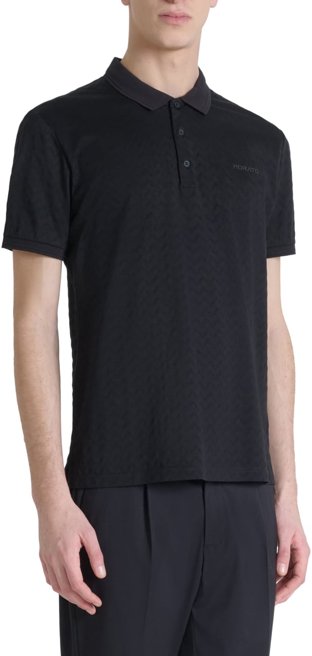 Antony Morato POLO SLIM FIT IN MERCERIZED DOBBY COTTON FABRIC GEOMETRIC MOTIF WITH RUBBER INJECTION LOGO PRINT Zwart