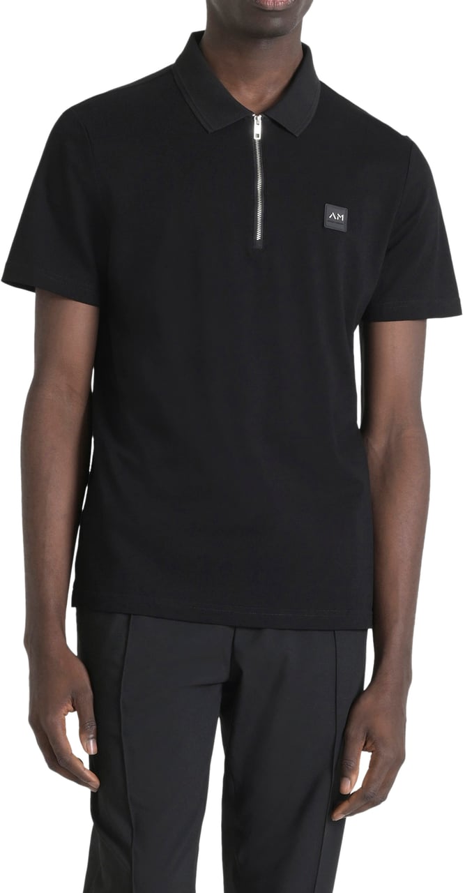 Antony Morato POLO REGULAR FIT IN MERCERIZED PIQUET COTTON FABRIC WITH METAL BADGE ON RUBBER PATCH Zwart