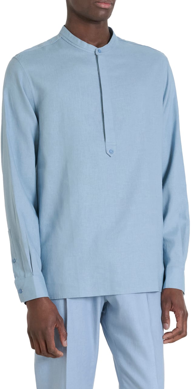 Antony Morato SHIRT KILIS RELAXED FIT IN SOFT TOUCH LINEN VISCOSE BLEND FABRIC Blauw