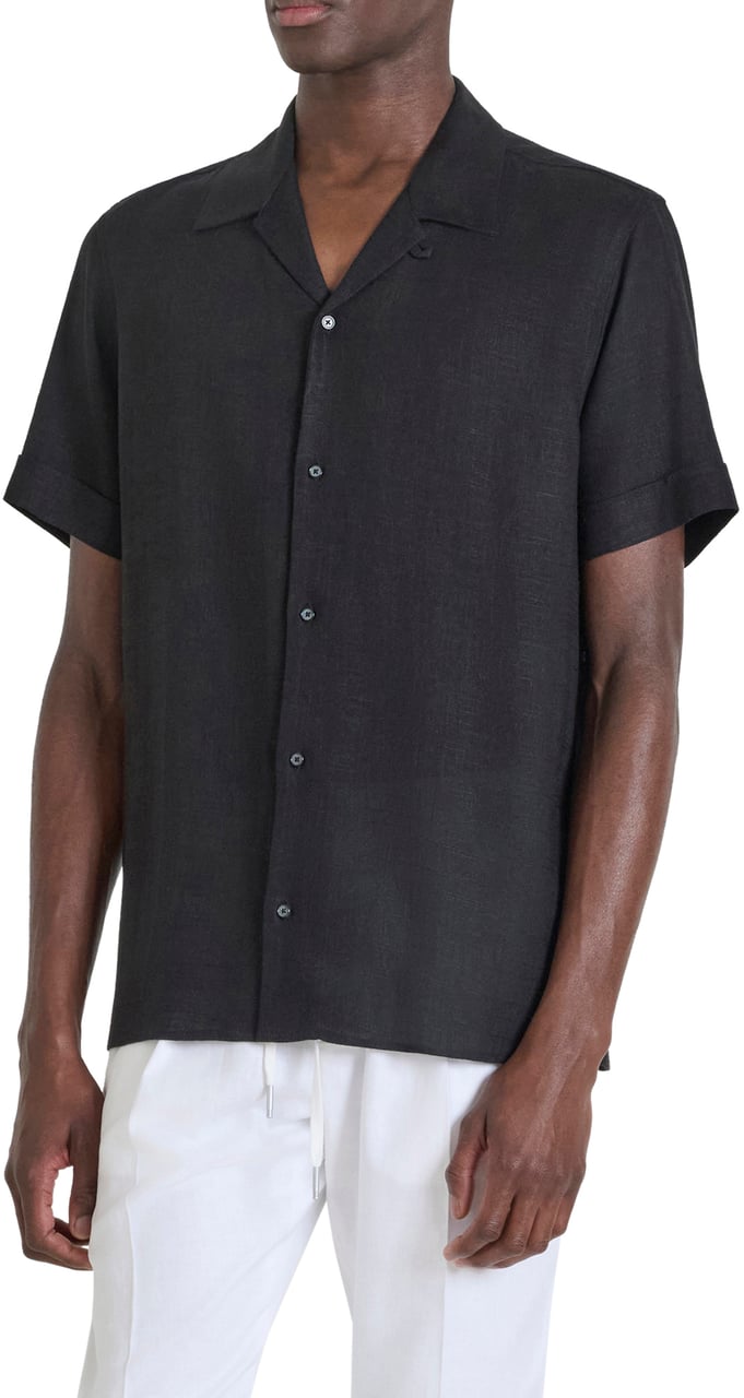Antony Morato SHIRT HONOLULU REGULAR STRAIGHT FIT IN SOFT TOUCH VISCOSE LINEN BLEND FABRIC Zwart
