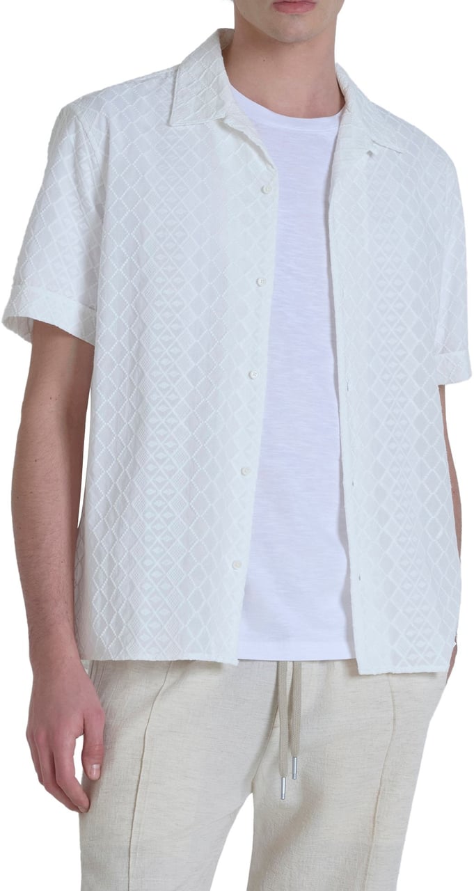 Antony Morato SHIRT HONOLULU RELAXED STRAIGHT FIT IN EMBROIDERED POPELINE COTTON WITH LOGOED METAL BADGE Beige