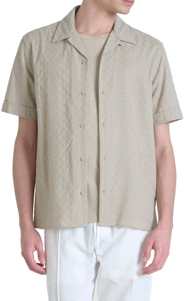 Antony Morato SHIRT HONOLULU REGULAR STRAIGHT FIT IN EMBROIDERED POPELINE COTTON WITH LOGOED METAL BADGE Beige