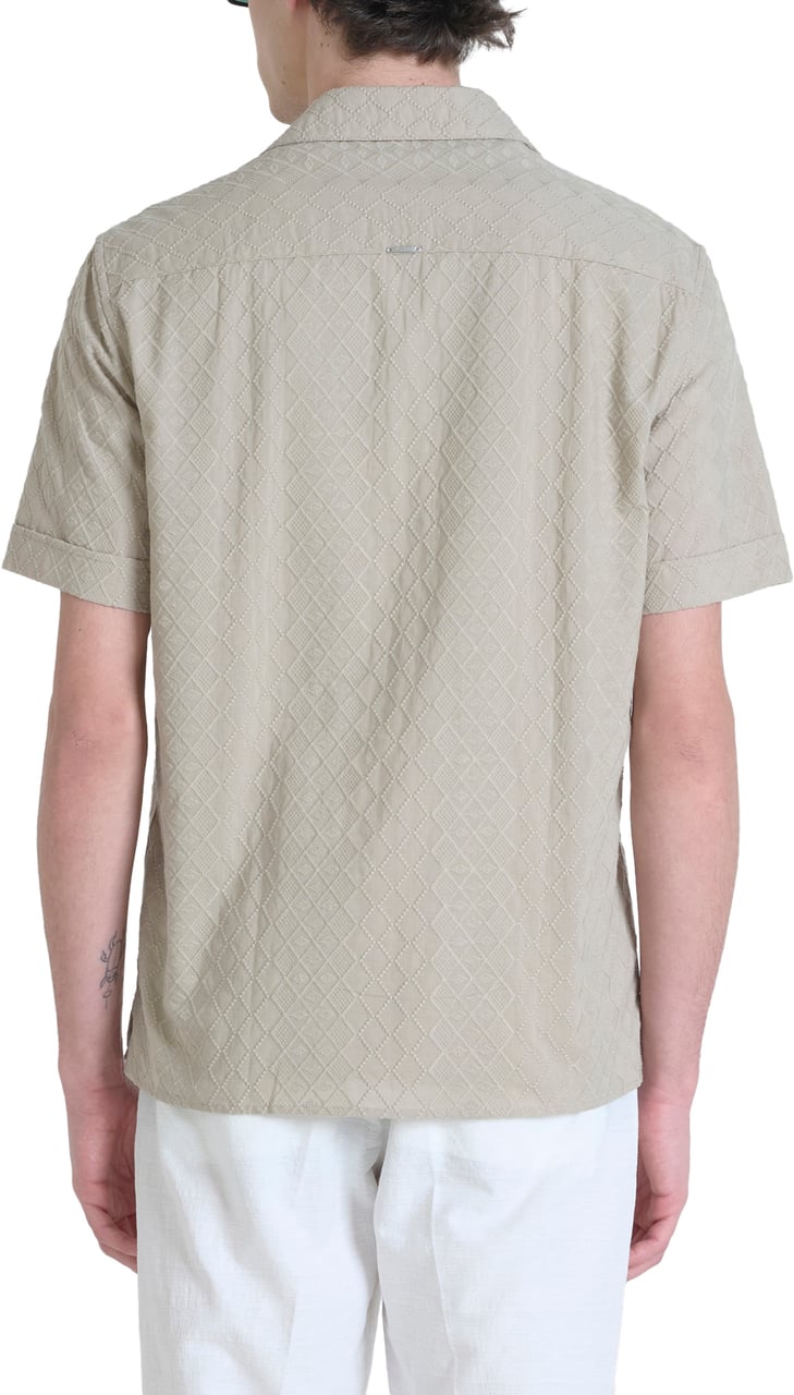 Antony Morato SHIRT HONOLULU REGULAR STRAIGHT FIT IN EMBROIDERED POPELINE COTTON WITH LOGOED METAL BADGE Beige