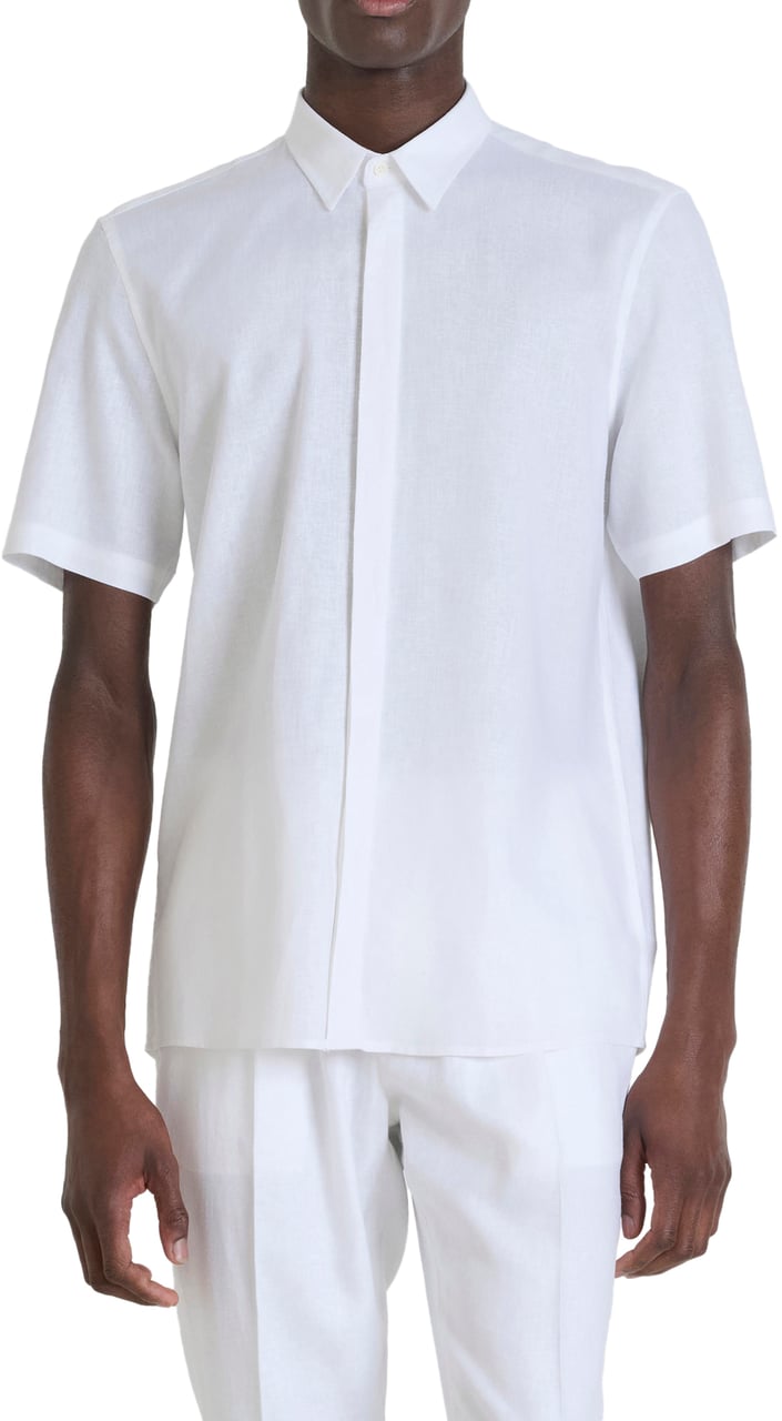 Antony Morato SHIRT ADALIA REGULAR FIT IN SOFT TOUCH LINEN VISCOSE BLEND FABRIC WITH LOGOED METAL BADGE Wit