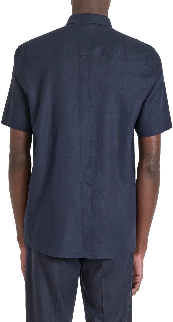 Antony Morato SHIRT ADALIA REGULAR FIT IN SOFT TOUCH LINEN VISCOSE BLEND FABRIC WITH LOGOED METAL BADGE Blauw