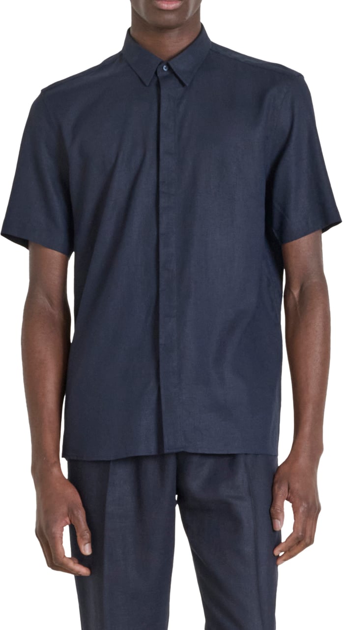 Antony Morato SHIRT ADALIA REGULAR FIT IN SOFT TOUCH LINEN VISCOSE BLEND FABRIC WITH LOGOED METAL BADGE Blauw