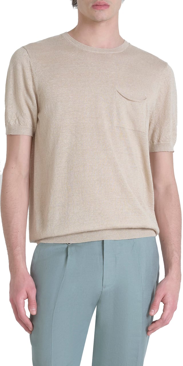 Antony Morato SWEATER REGULAR FIT IN LINEN BLEND YARN WITH LOGOED METAL BADGE Beige
