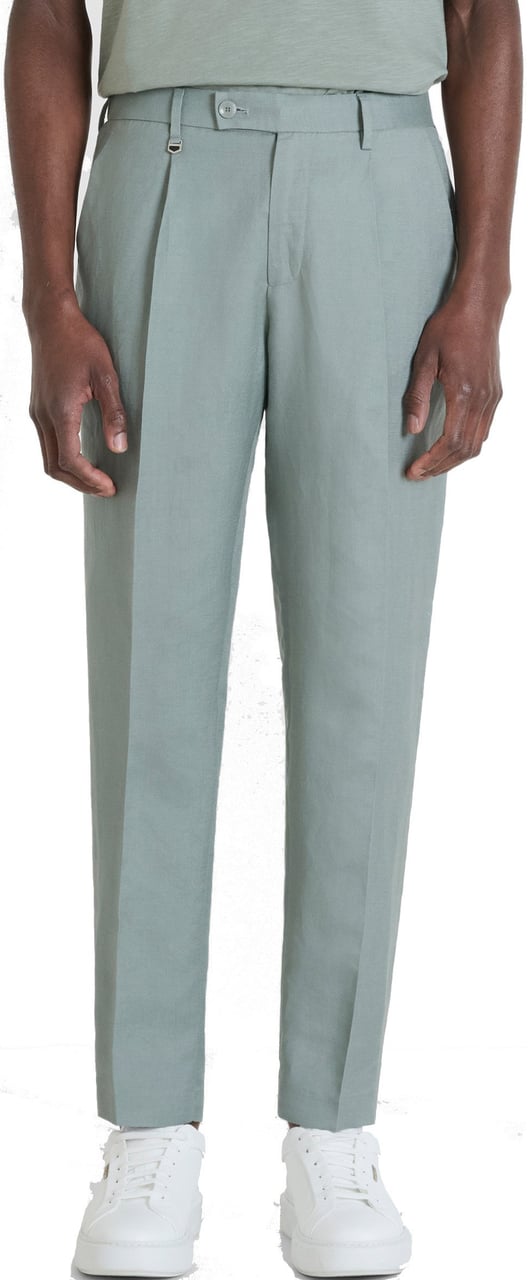 Antony Morato TROUSERS LUIS REGULAR FIT IN SLUB LINEN VISCOSE BLEND FABRIC Groen