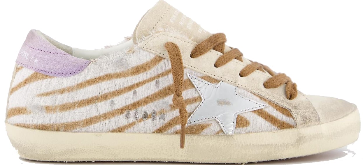 Golden Goose Sneakers Zebra White Brown Dierenprint