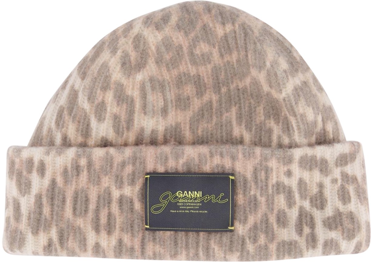 Ganni Dames Graphic Wool Beanie Beige Beige