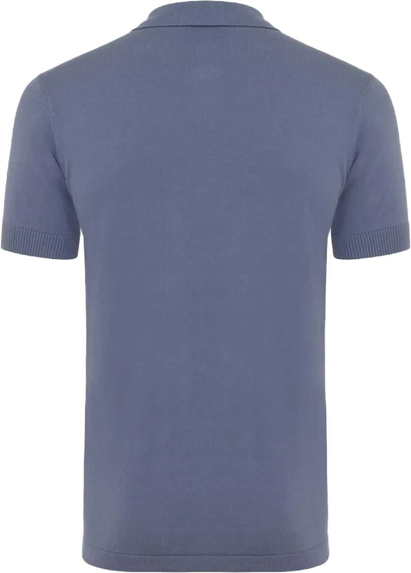 Genti Polo Zip Knit Blue Blauw