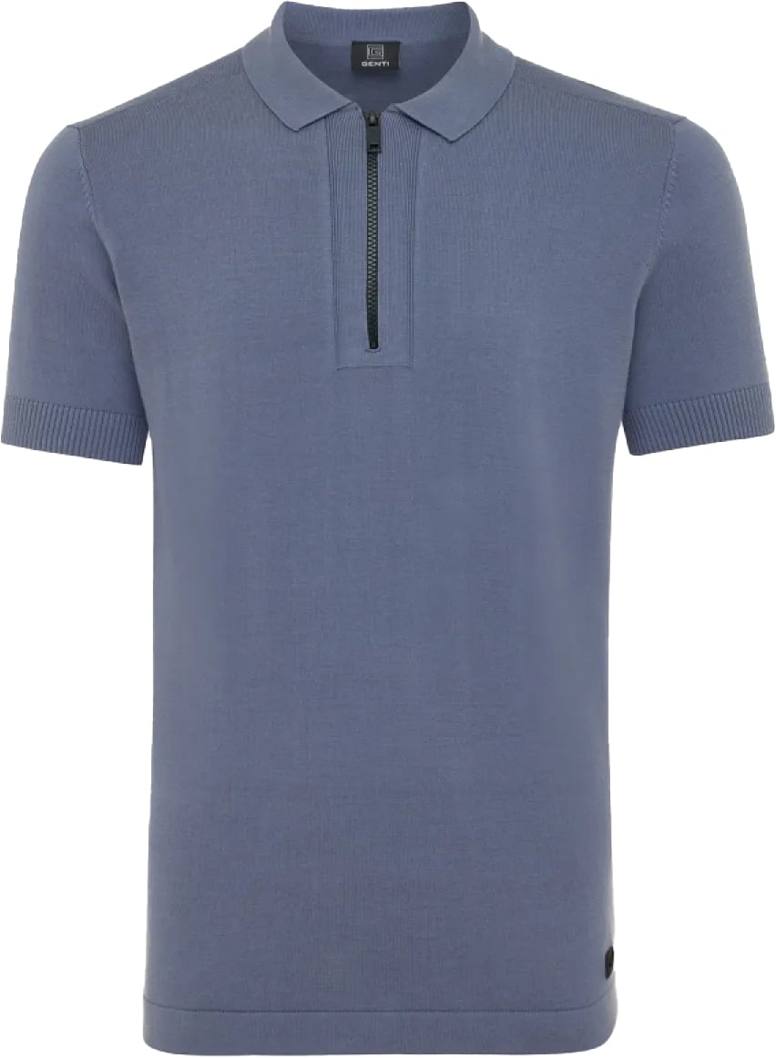 Genti Polo Zip Knit Blue Blauw