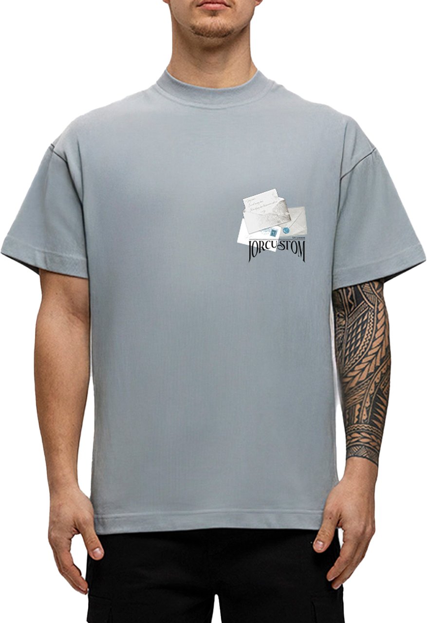 JORCUSTOM Letters Loose Fit T-Shirt AshBlue Blauw