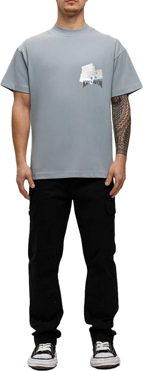JORCUSTOM Letters Loose Fit T-Shirt AshBlue Blauw