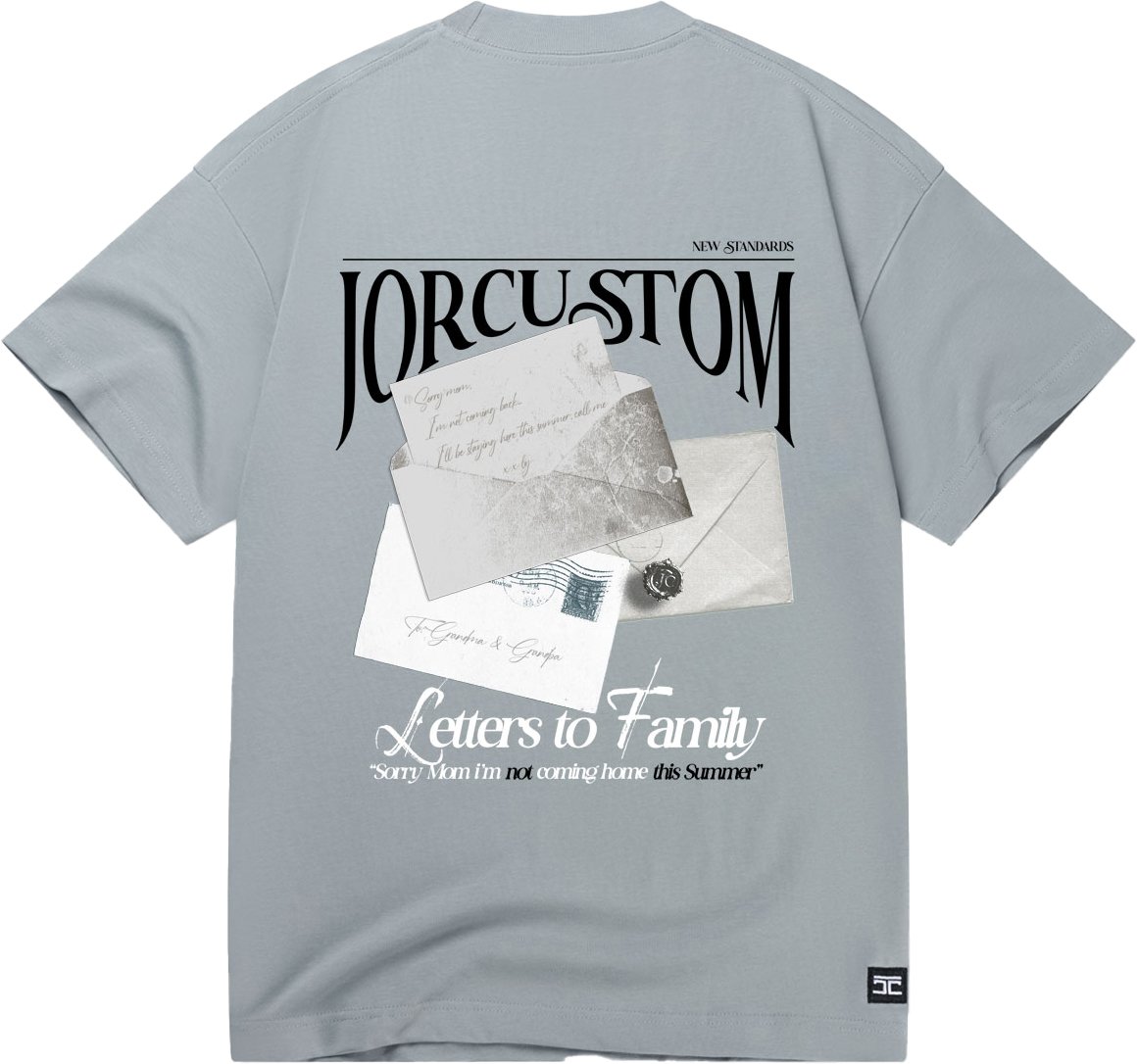 JORCUSTOM Letters Loose Fit T-Shirt AshBlue Blauw
