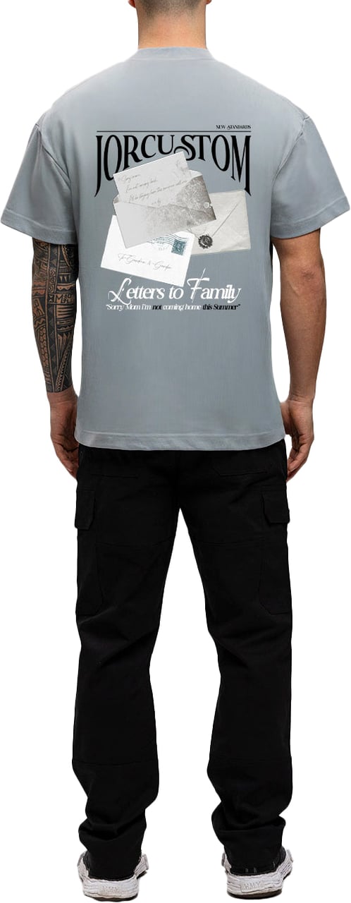 JORCUSTOM Letters Loose Fit T-Shirt AshBlue Blauw