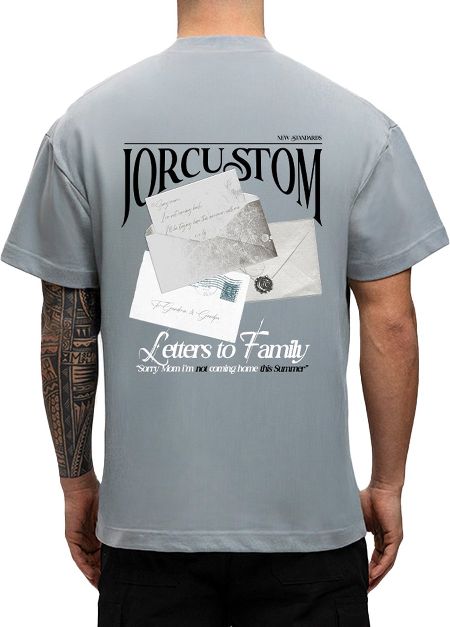 JORCUSTOM Letters Loose Fit T-Shirt AshBlue Blauw
