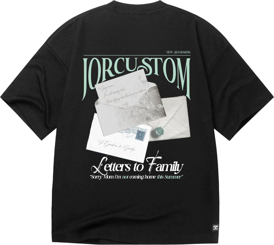JORCUSTOM Letters Oversized T-Shirt Black Zwart