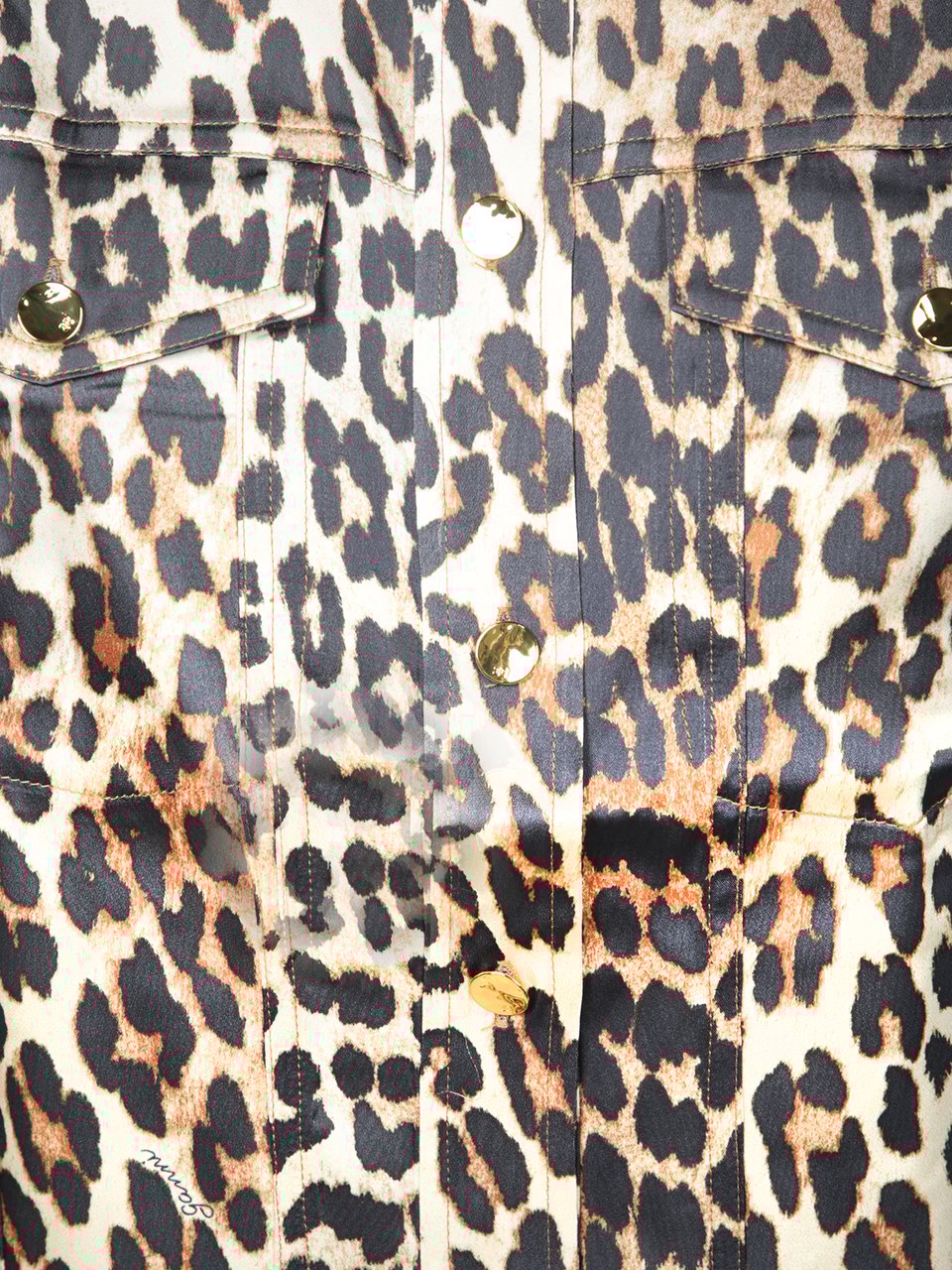 Ganni GANNI ANIMALIER SATIN SHIRT Beige