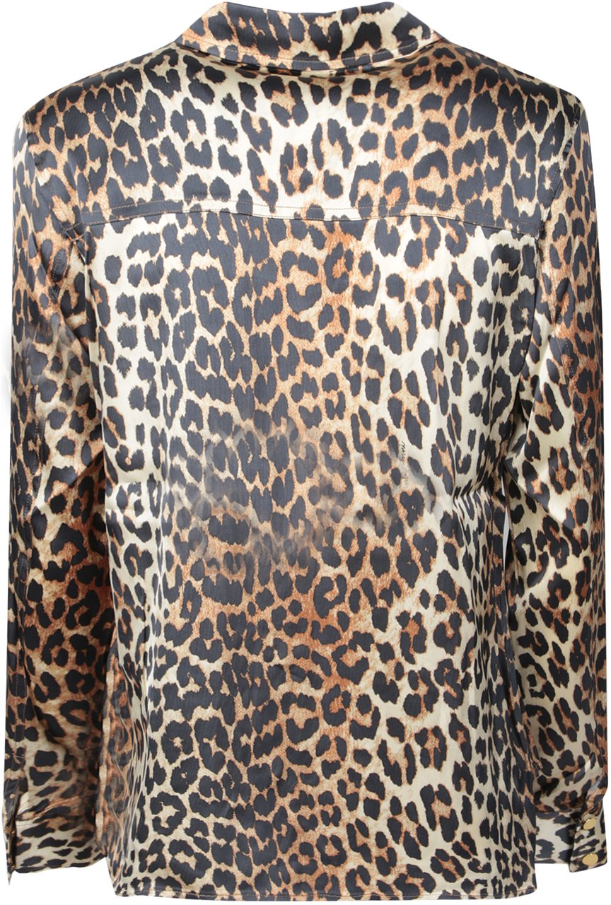 Ganni GANNI ANIMALIER SATIN SHIRT Beige