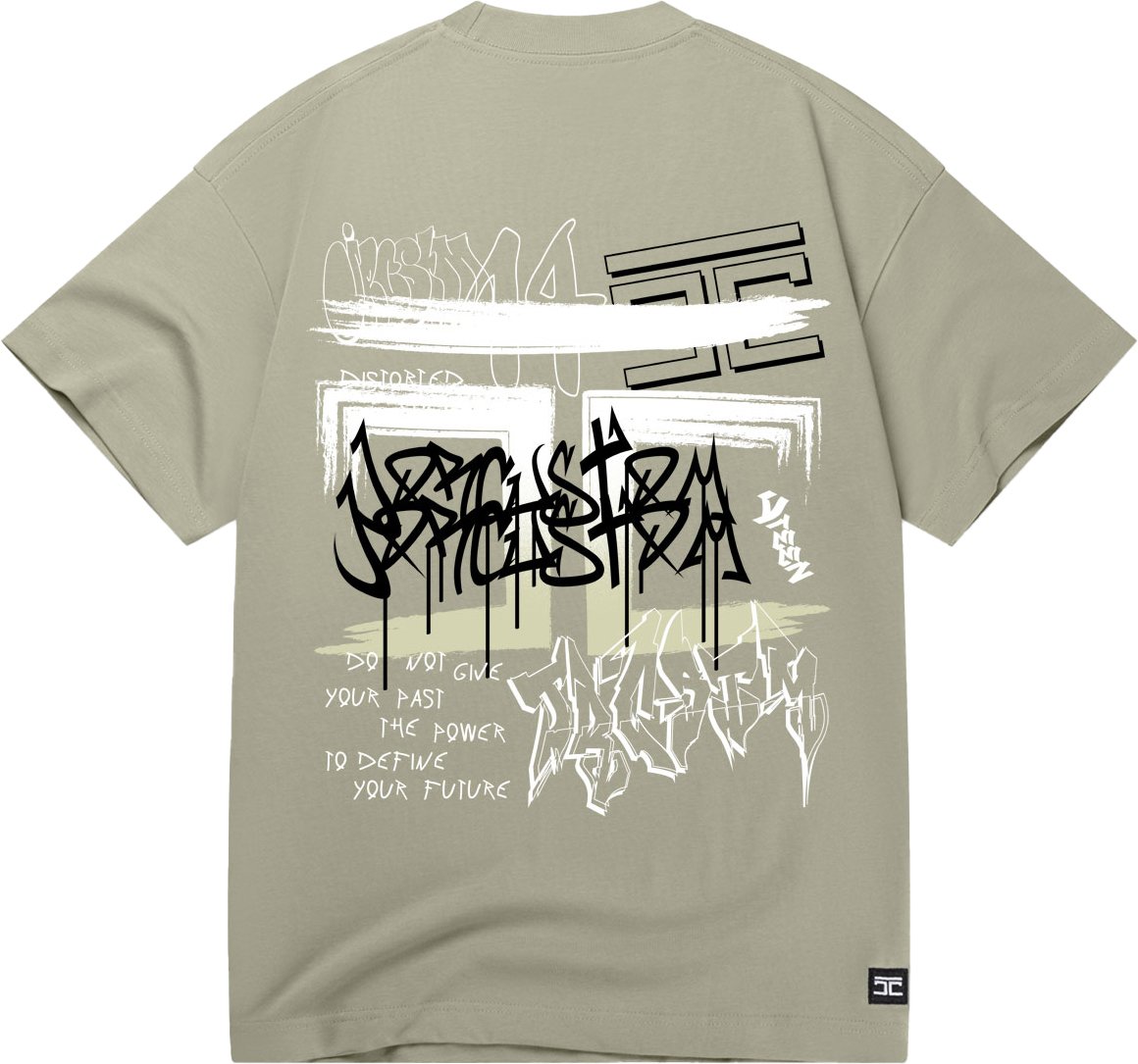 JORCUSTOM Graffiti Loose Fit T-Shirt Khaki Groen