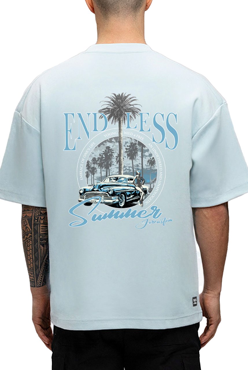 JORCUSTOM Endless Oversized T-Shirt Blue Blauw