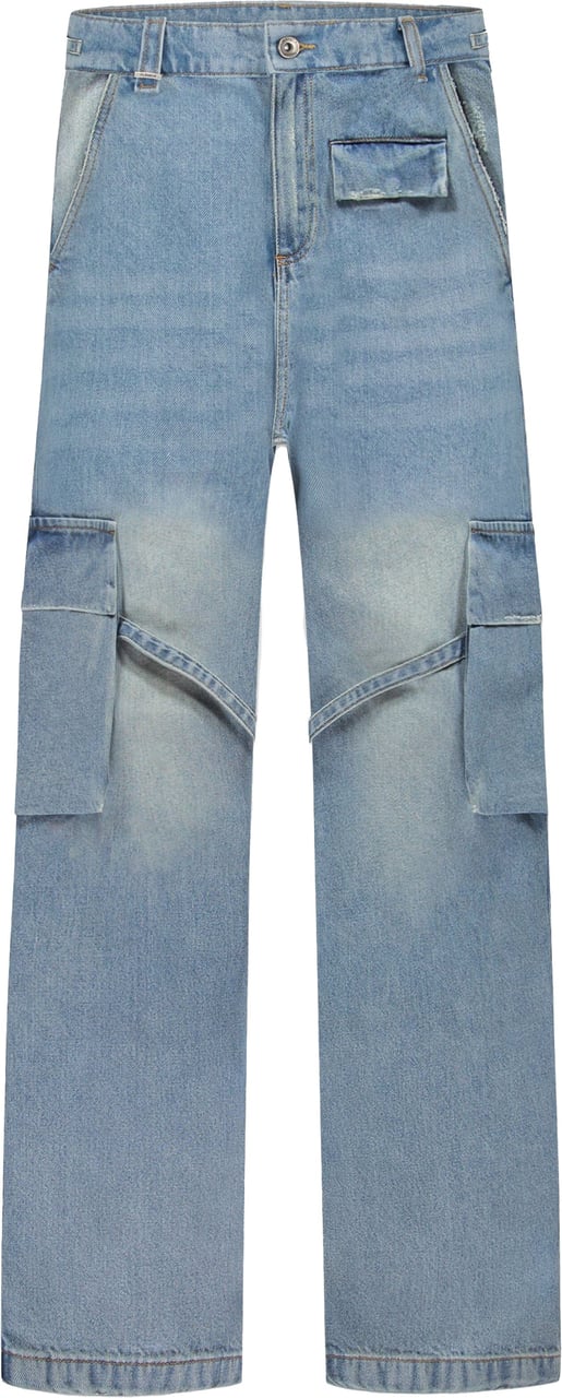 FLÂNEUR Phone Pocket Cargo Pants | Light Blue Denim Blauw