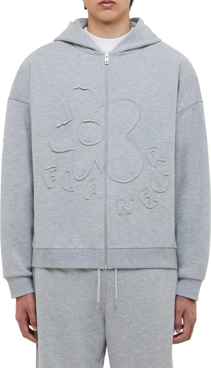 FLÂNEUR Blossom Patches Zip-Up Hoodie | Heather Grey Grijs