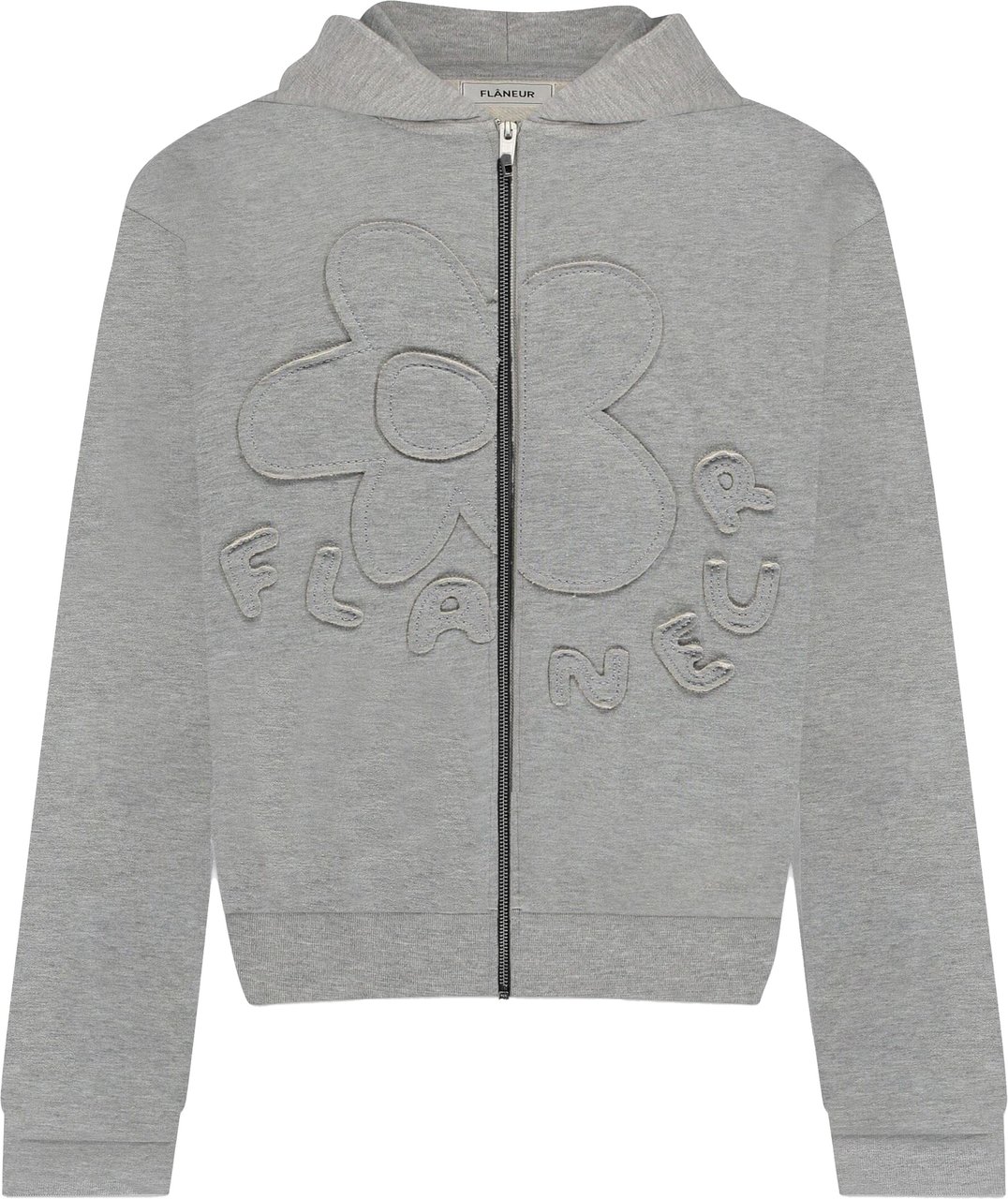FLÂNEUR Blossom Patches Zip-Up Hoodie | Heather Grey Grijs