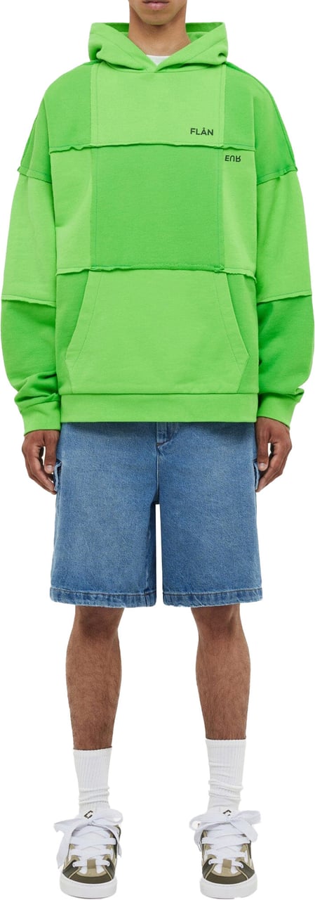 FLÂNEUR Cut & Sew Hoodie | Neon Green Groen
