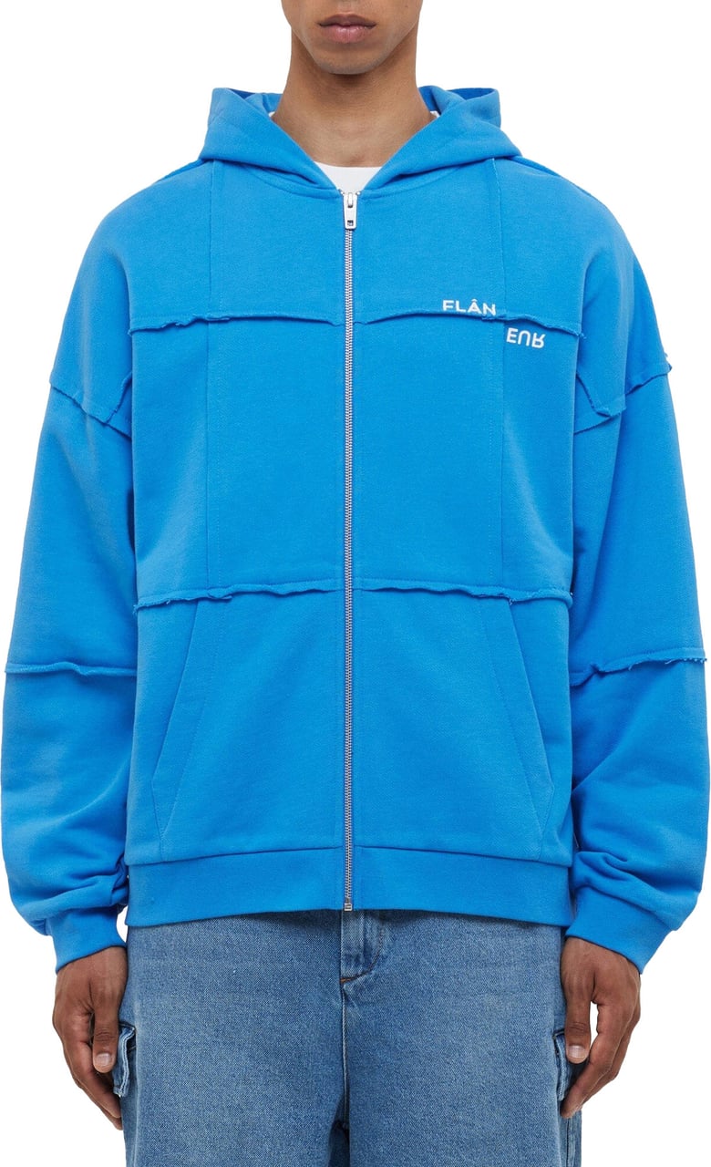 FLÂNEUR Cut & Sew Zip-Up Hoodie | Cobalt Blue Blauw