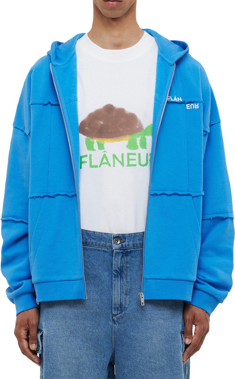 FLÂNEUR Cut & Sew Zip-Up Hoodie | Cobalt Blue Blauw