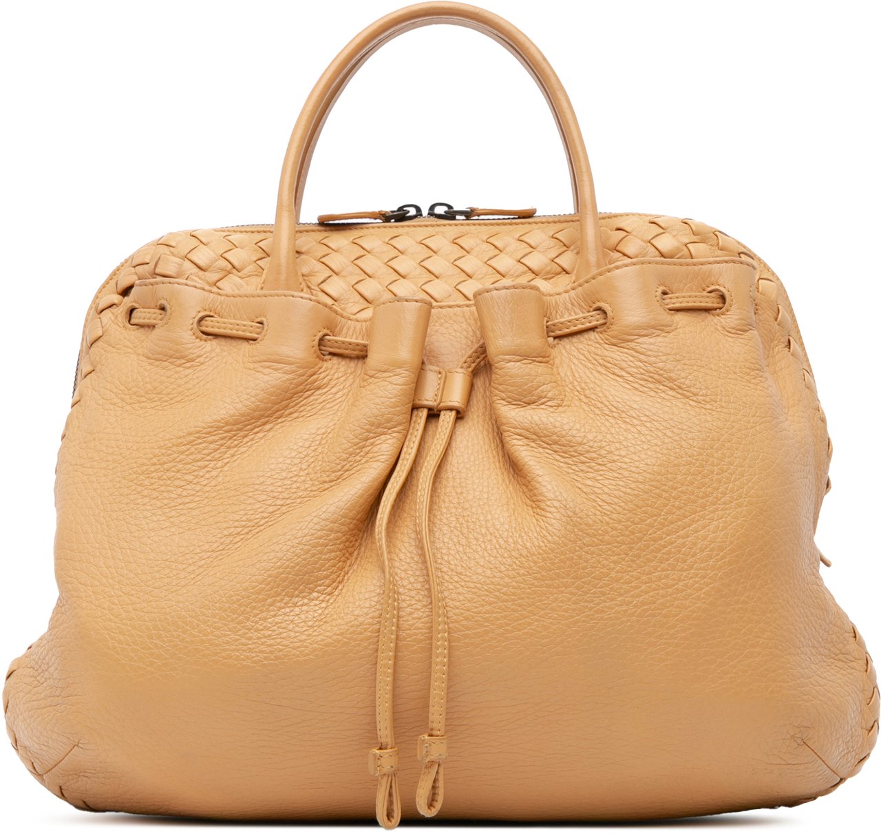 Bottega Veneta Intrecciato Trimmed Leather Handbag Bruin