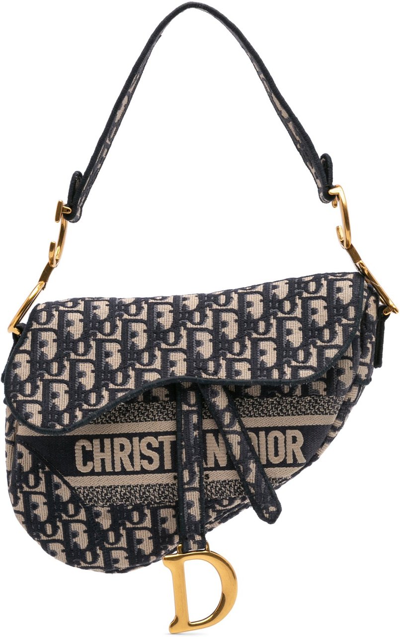 Dior Oblique Canvas Embroidered Saddle Bag Blauw
