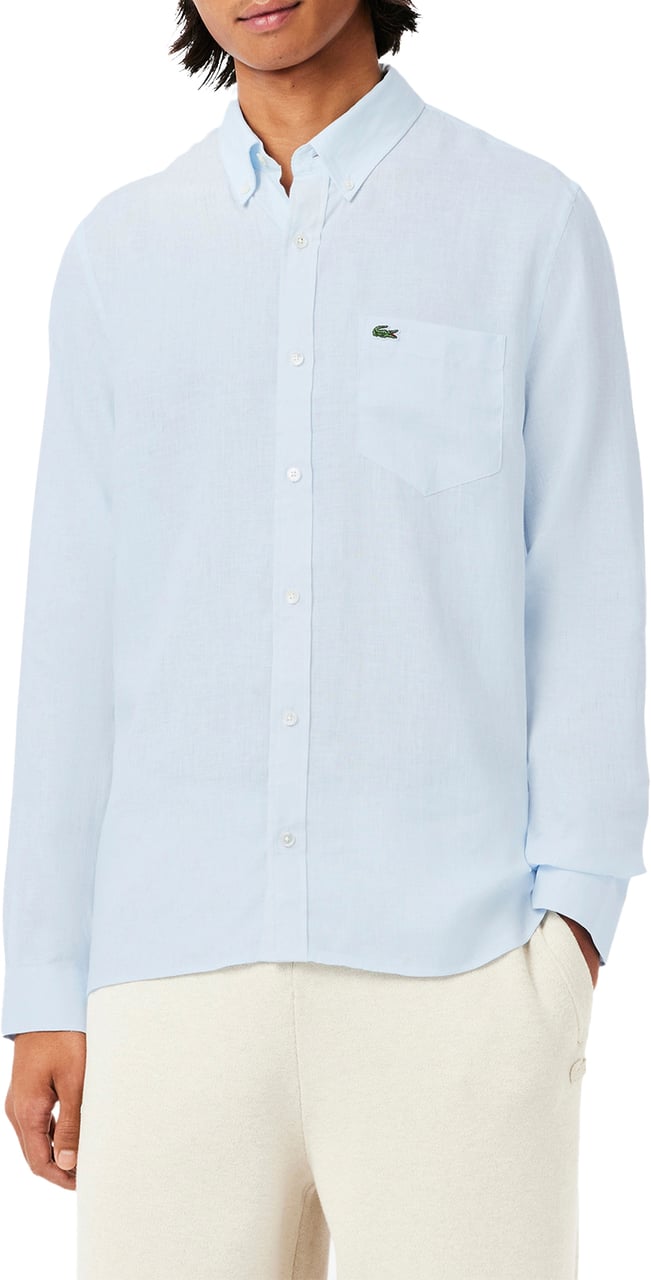 Lacoste shirt light blue linen Blauw