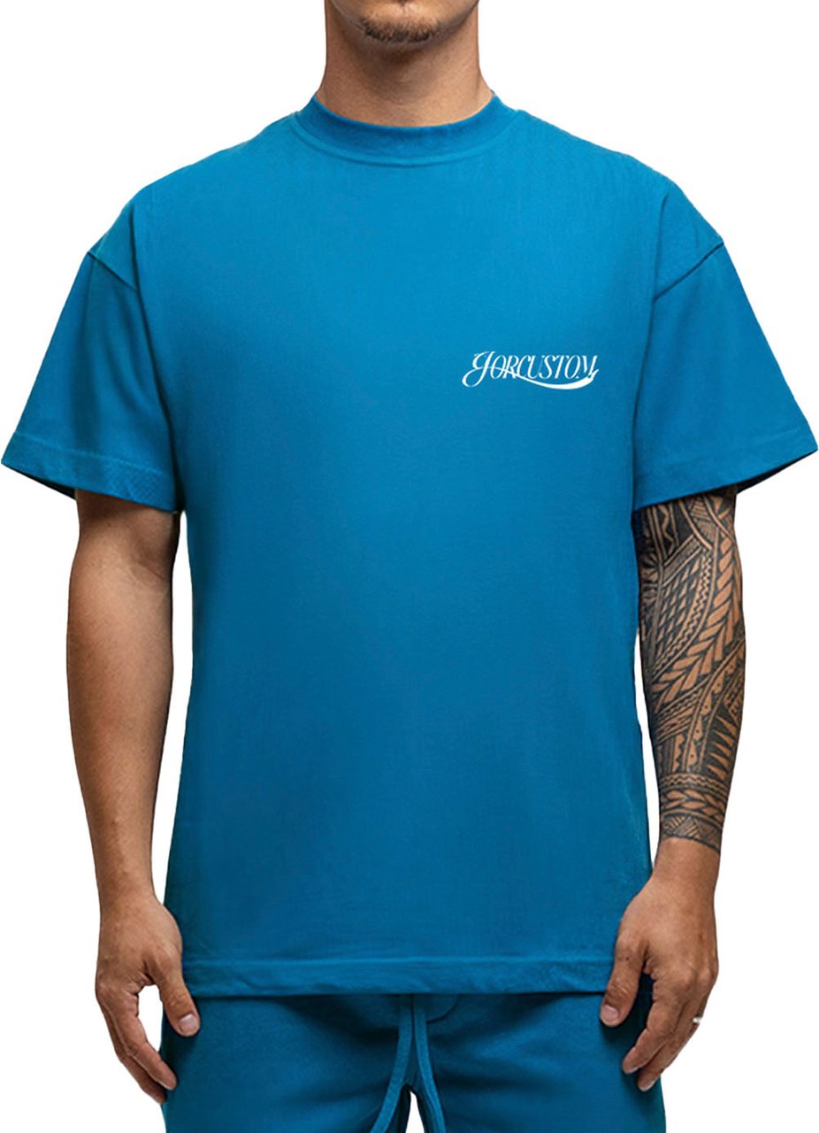 JORCUSTOM Script SumSet Lf T-Shirt Petrol Grijs