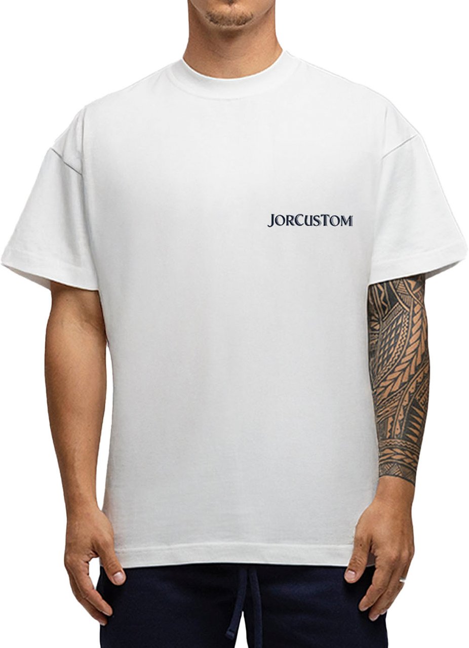 JORCUSTOM Script SumSet Lf T-Shirt Wh-Navy Blauw