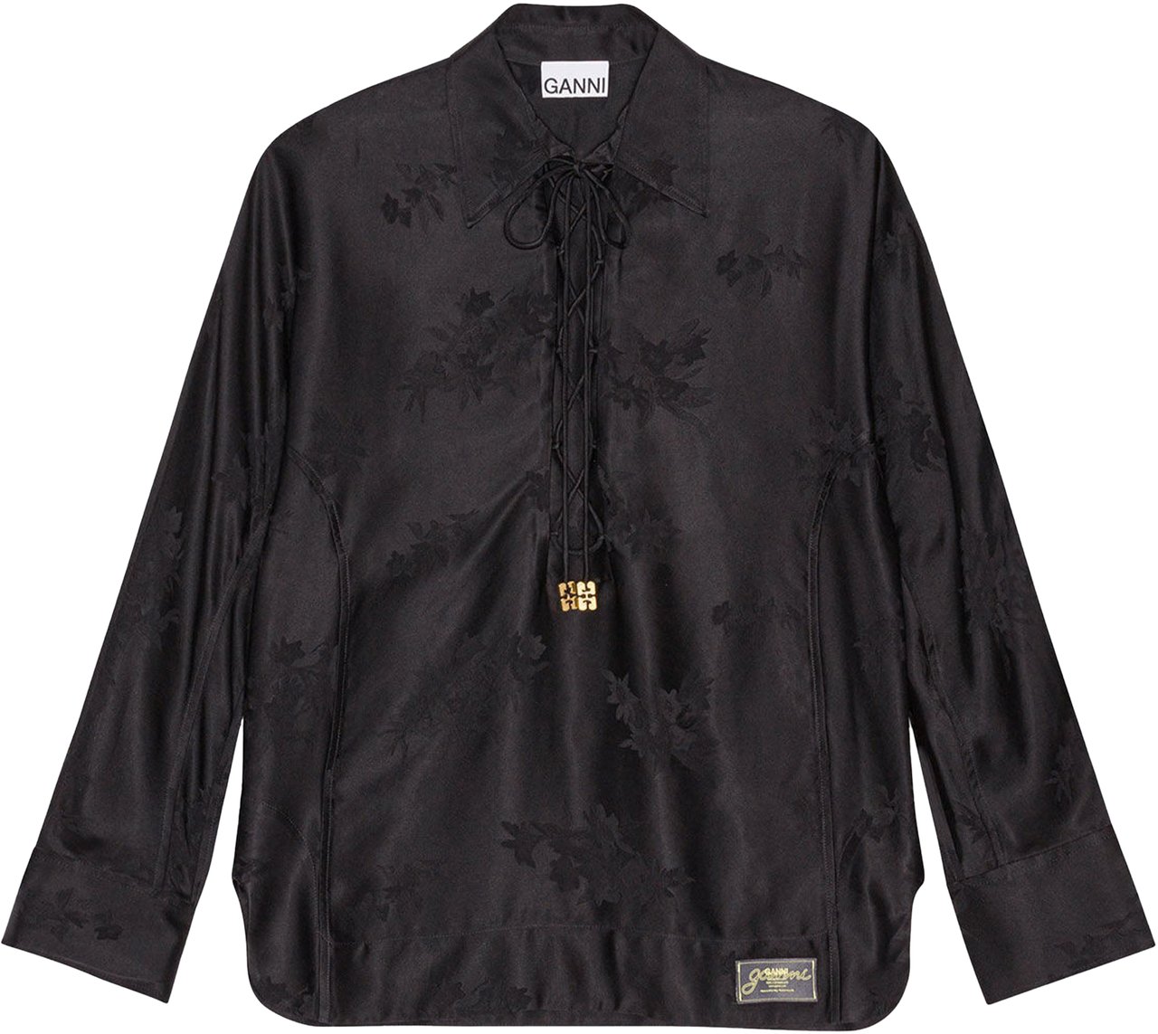 Ganni Fluid Satin Jacquard Black Zwart