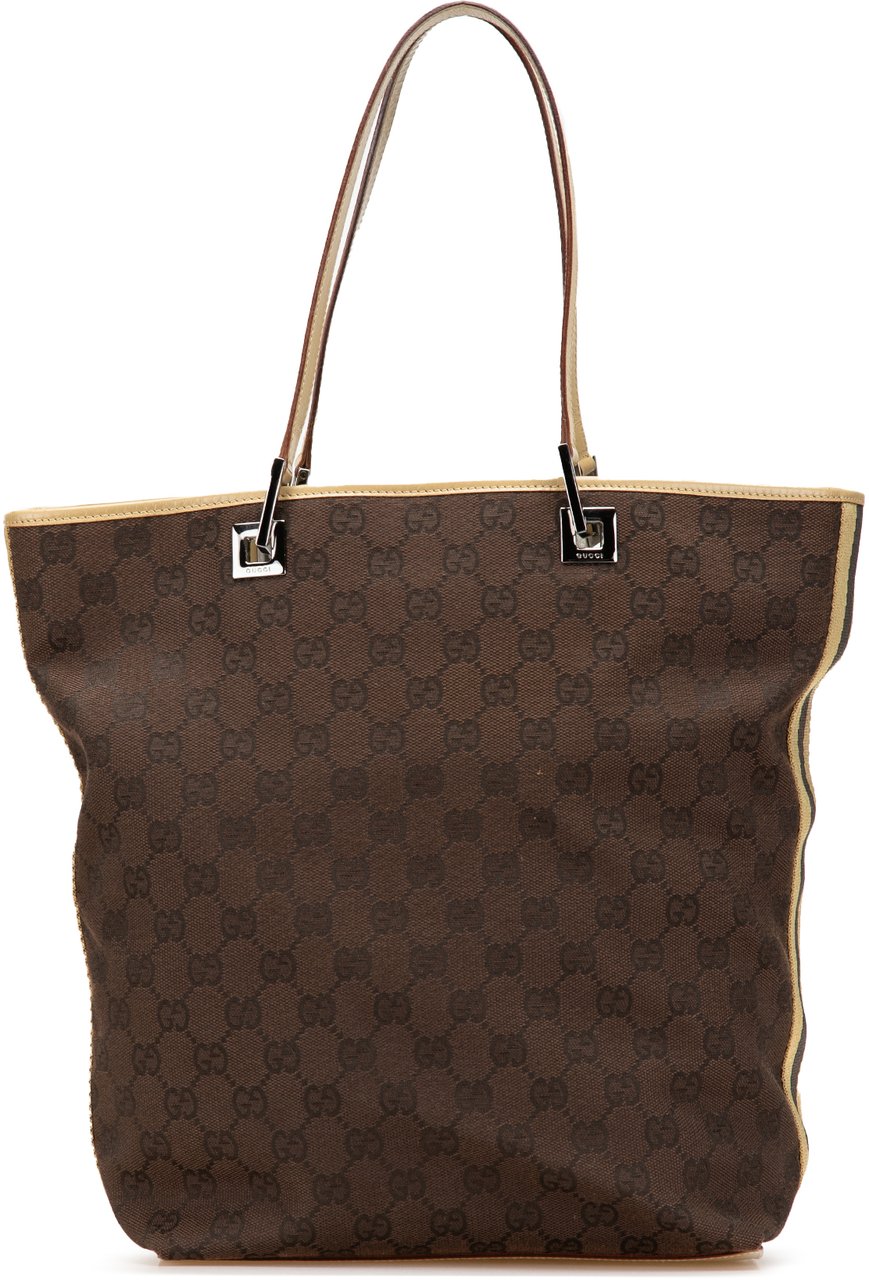 Gucci GG Canvas Web Bucket Tote Bruin