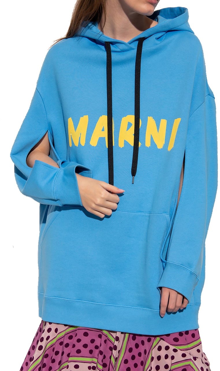 Marni Longline Logo Hooded Sweatshirt Blauw