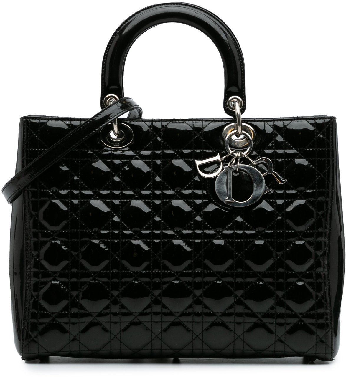 Dior Large Patent Cannage Lady Dior Zwart
