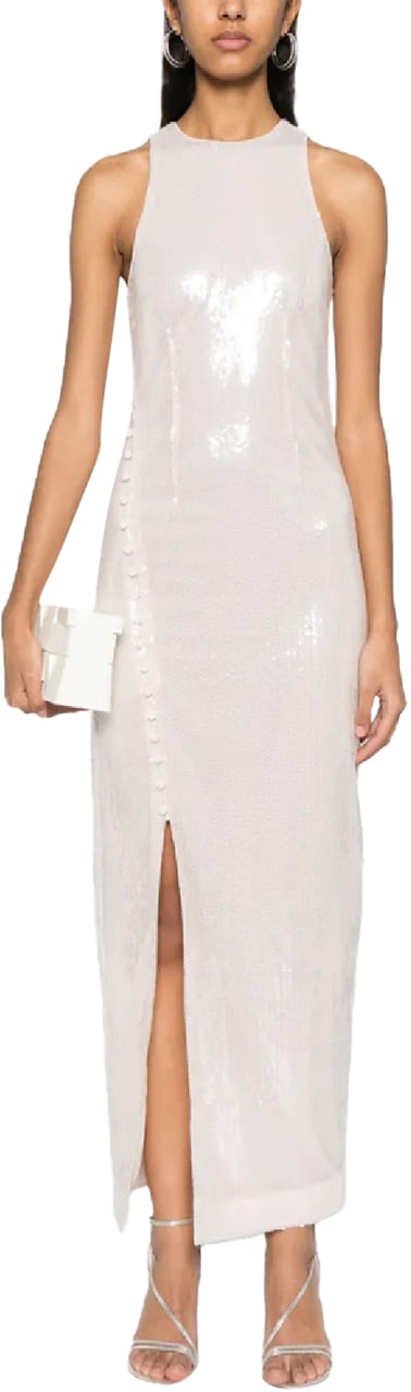 Rotate Sequins Buttoned Dress Beige