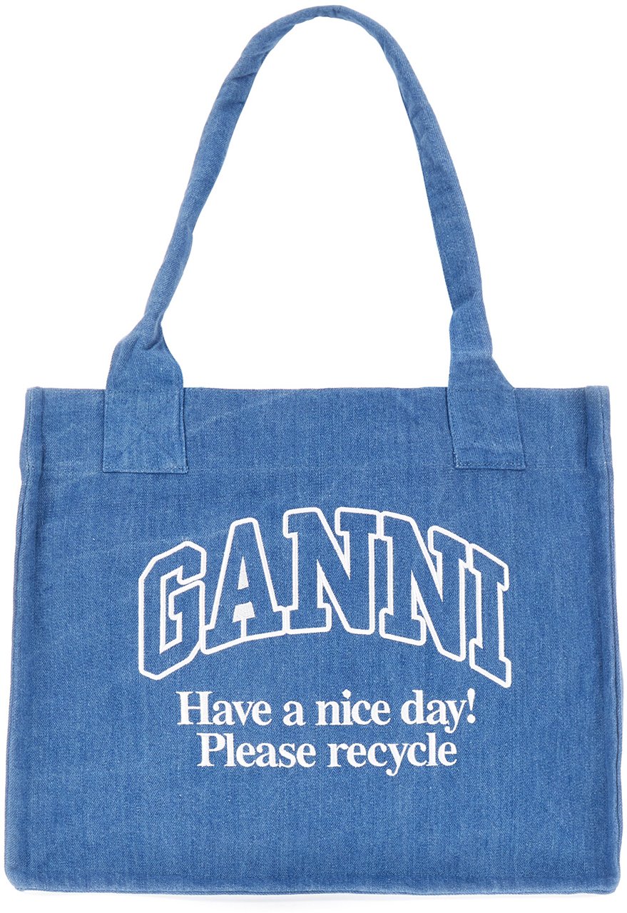 Ganni Large Easy Shopper Denim Blauw