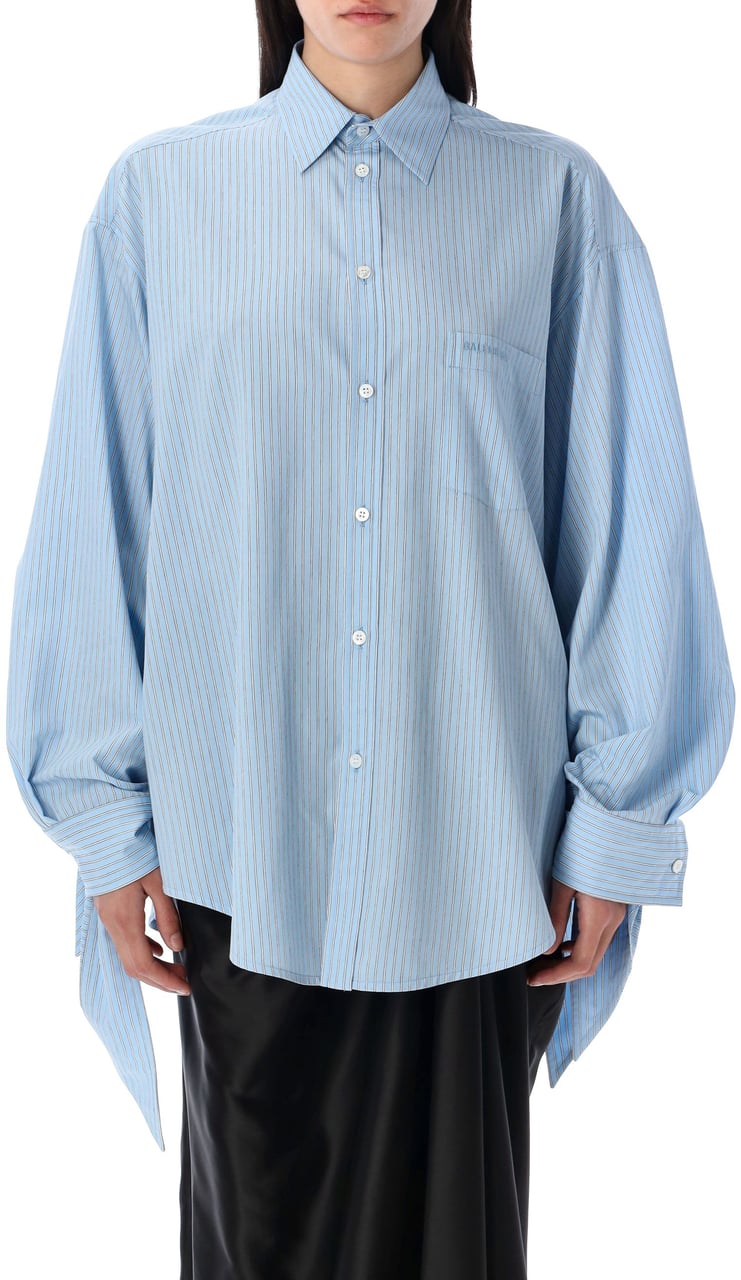 Balenciaga Knotted Cuff Blouse Sky Bluewhite Blauw