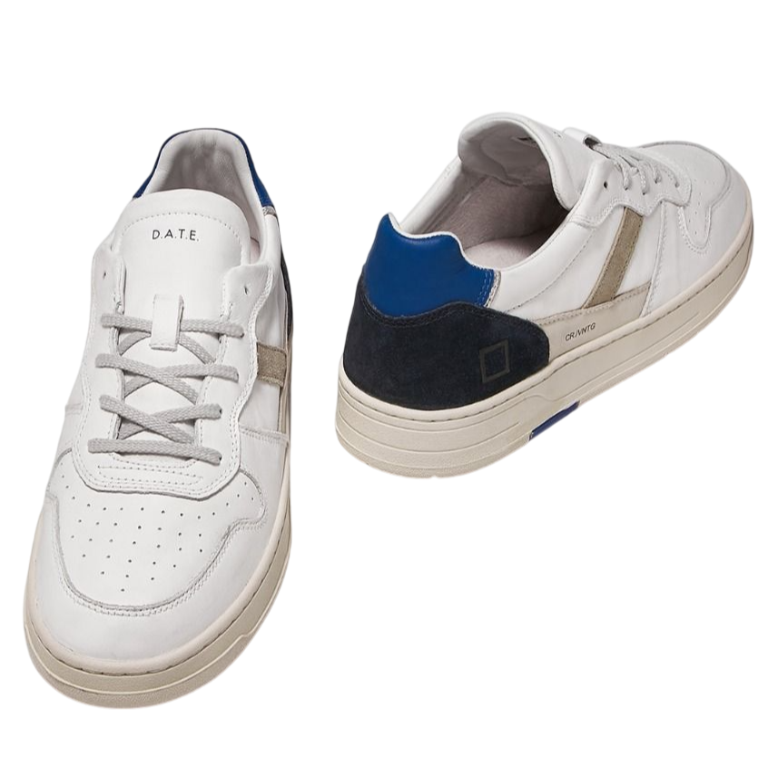 D.A.T.E. Sneaker court 2.0 vintage calf bianco-blu Wit