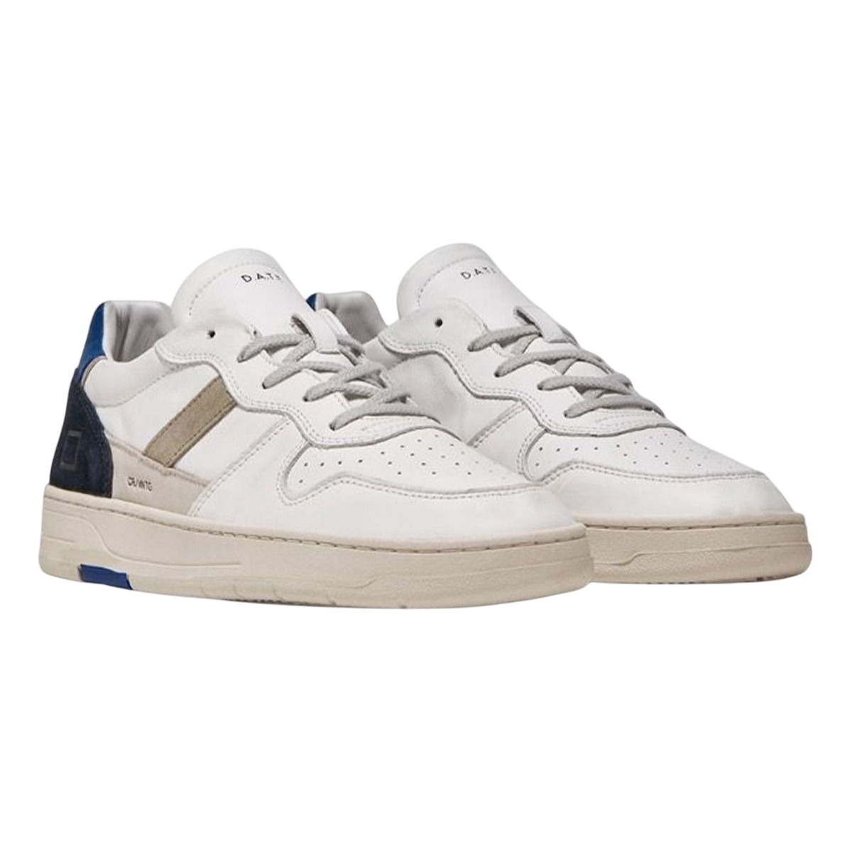 D.A.T.E. Sneaker court 2.0 vintage calf bianco-blu Wit