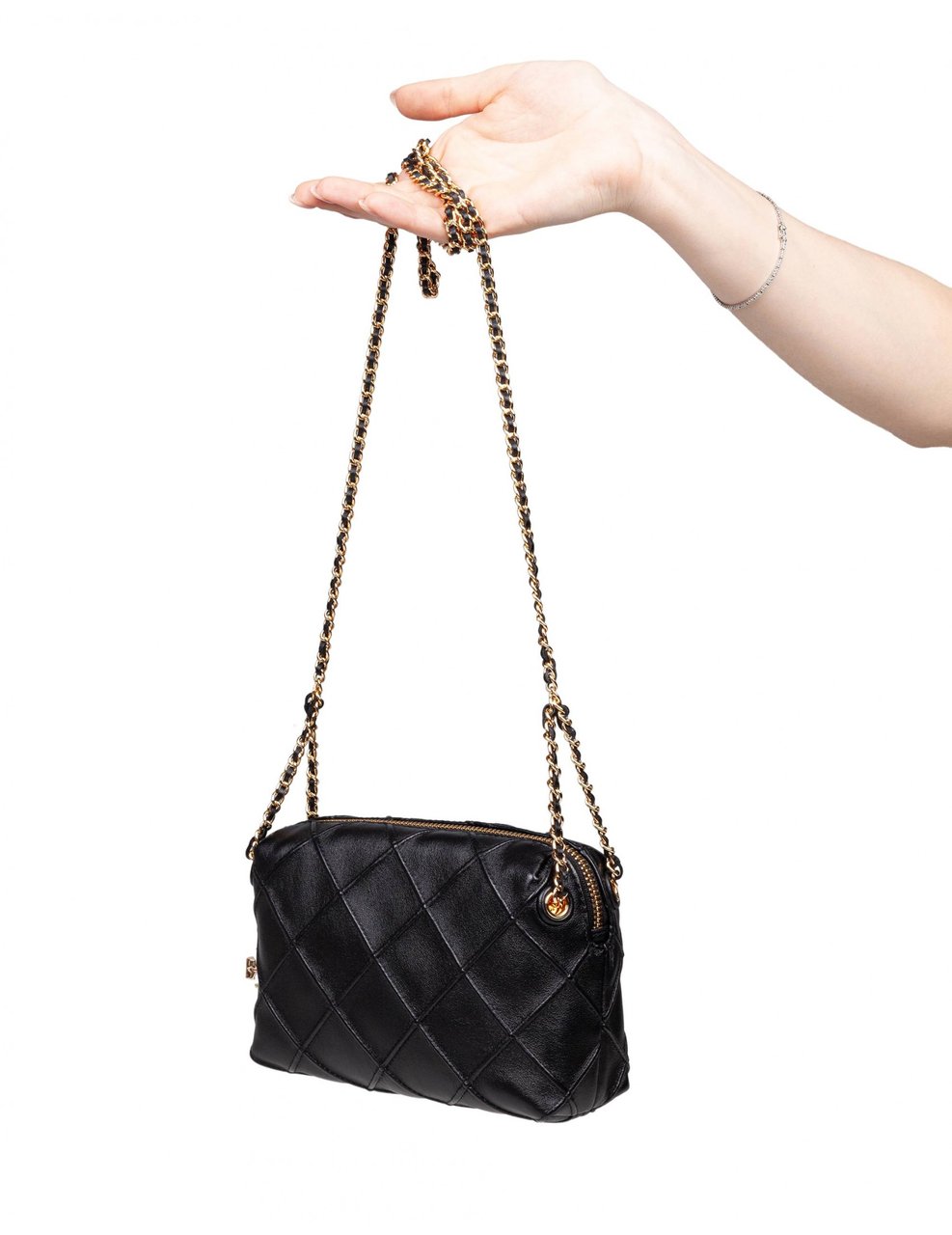 Tory Burch Tory burch fleming small quilted leather crossbody bag color black Zwart